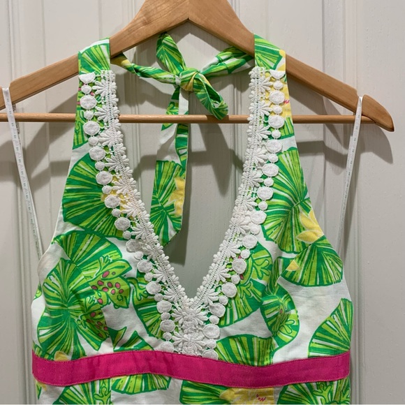 Lilly Pulitzer Cocoa Hip Hop Hooray Tropical Frog Lilypad Halter Dress 2 - Picture 2 of 7